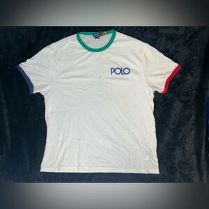 Polo Ralph Lauren Shirt Mens XL White Classic Fit Ringer Crewneck Retro Logo